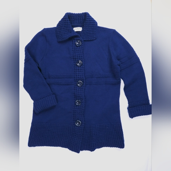Cuddle Knit 70s Navy Blue Chunky Knit Acrylic Cardigan Women's Medium - Picture 1 of 15